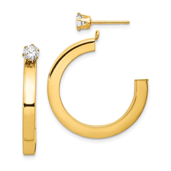14k Polished J Hoop with Zirconia Stud Earring Jackets 14k Polished J Hoop with Zirconia Stud Earring Jackets